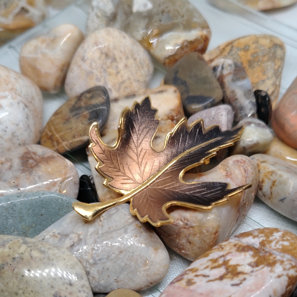 Vintage Gold and Brown Fall Maple Leaf Brooch